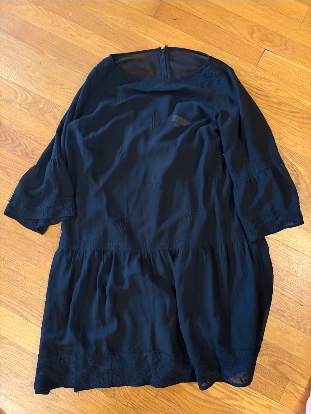 Women's Black Embroidered Peasant Dress